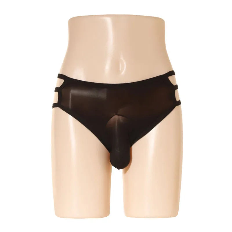 Men's fully transparent nylon shorts with an elephant nose front design in various colours