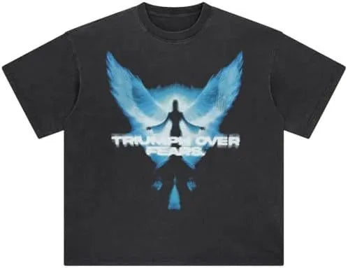 Men's loose fit cotton T-shirt with cartoon print in washed black colour