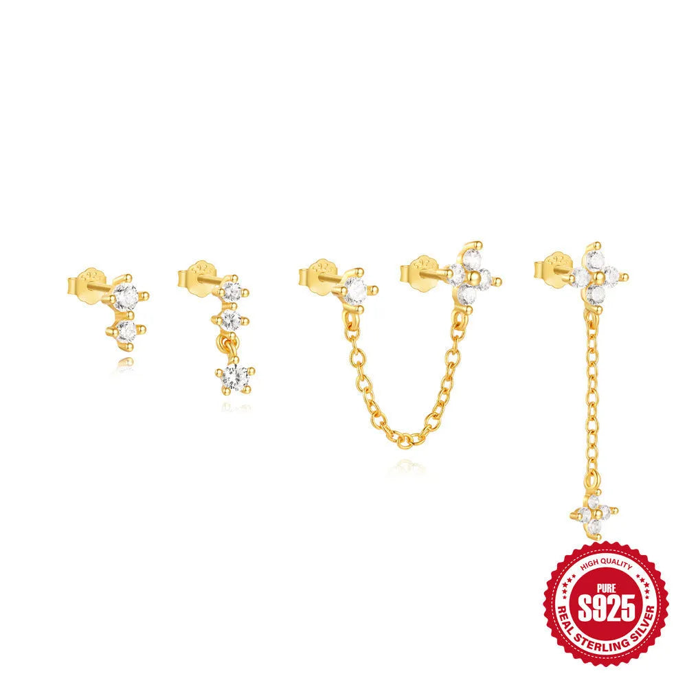 S925 sterling silver geometric clover petal earrings with a cold-style electroplated gold finish.