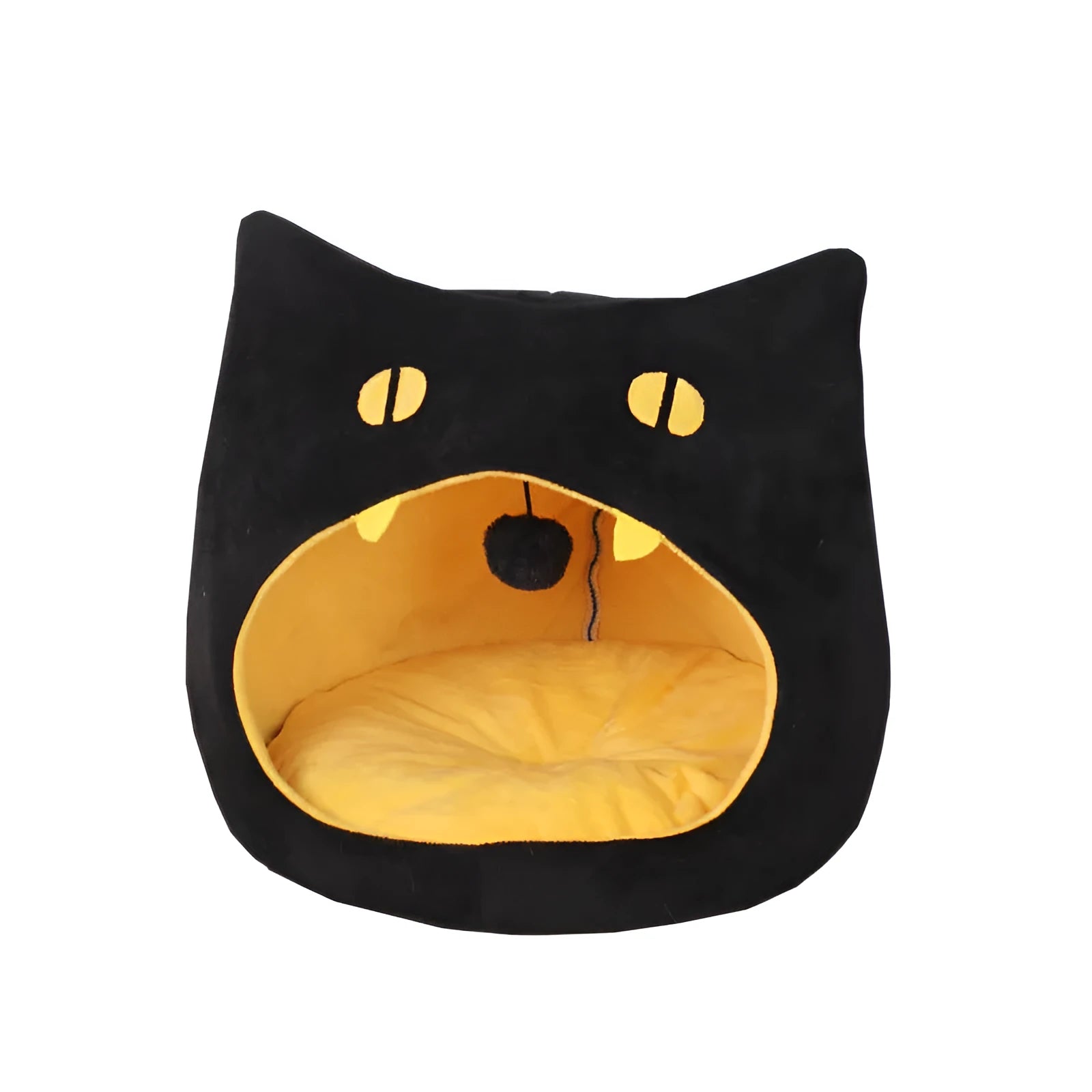 Soft plush covered cat cave bed with anti-slip bottom for cats and small dogs.