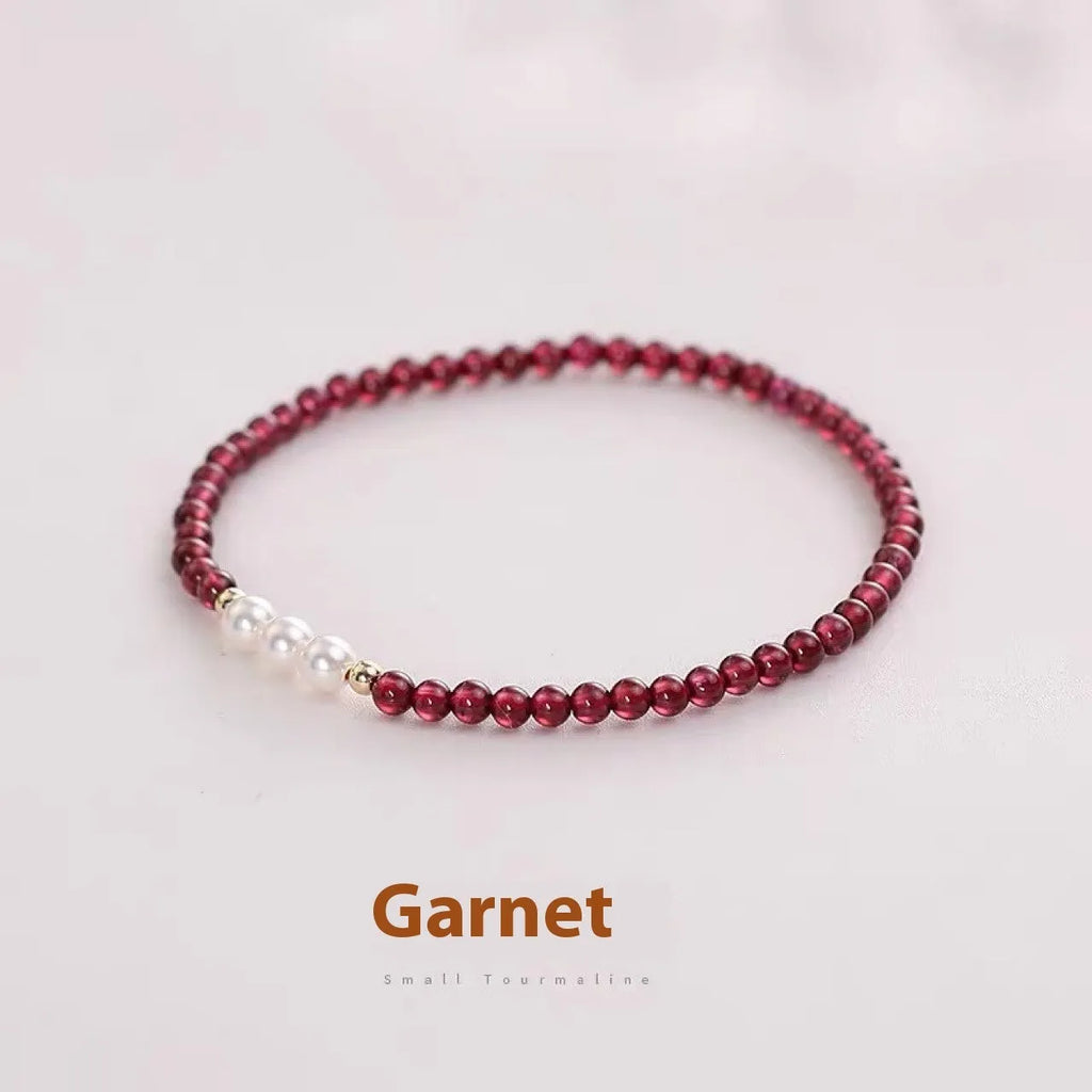 Women's artificial pearl bracelet with 3mm new Chinese garnet beads and crystal elements in fashion OL style