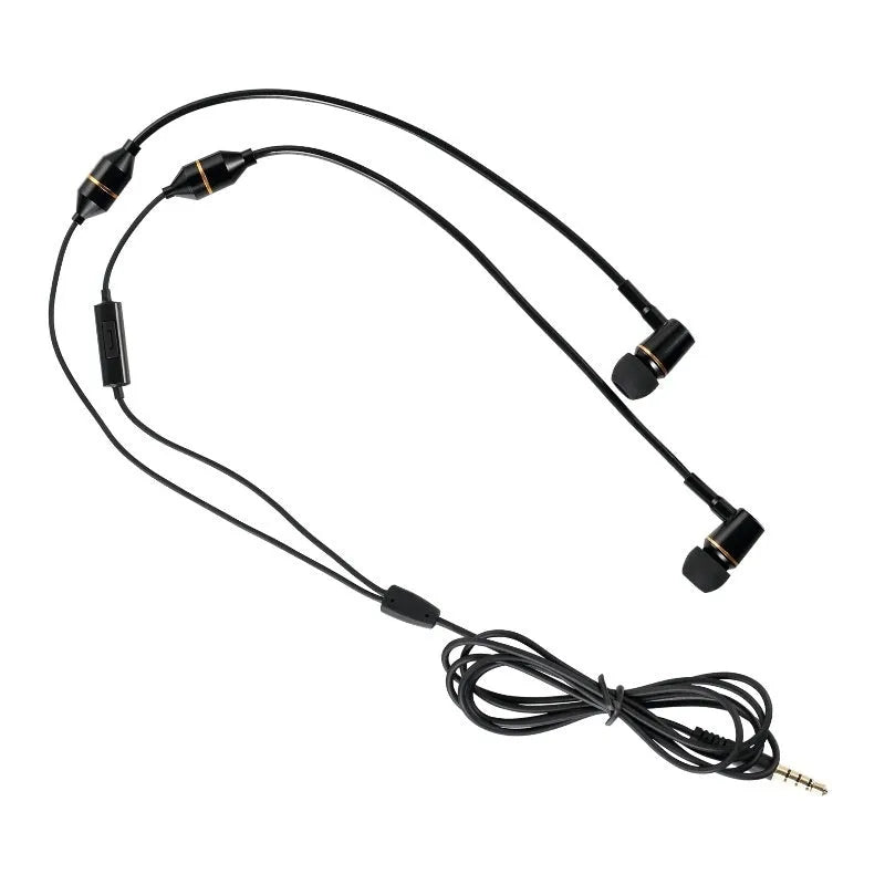 FC12 in-ear wired headset with 3.5mm plug, microphone, and silicone earplugs in black or silver white.