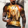 Men's grey T-shirt with a 3D printed Jesus pattern on the chest, short sleeves, made from quick-dry polyester fabric.