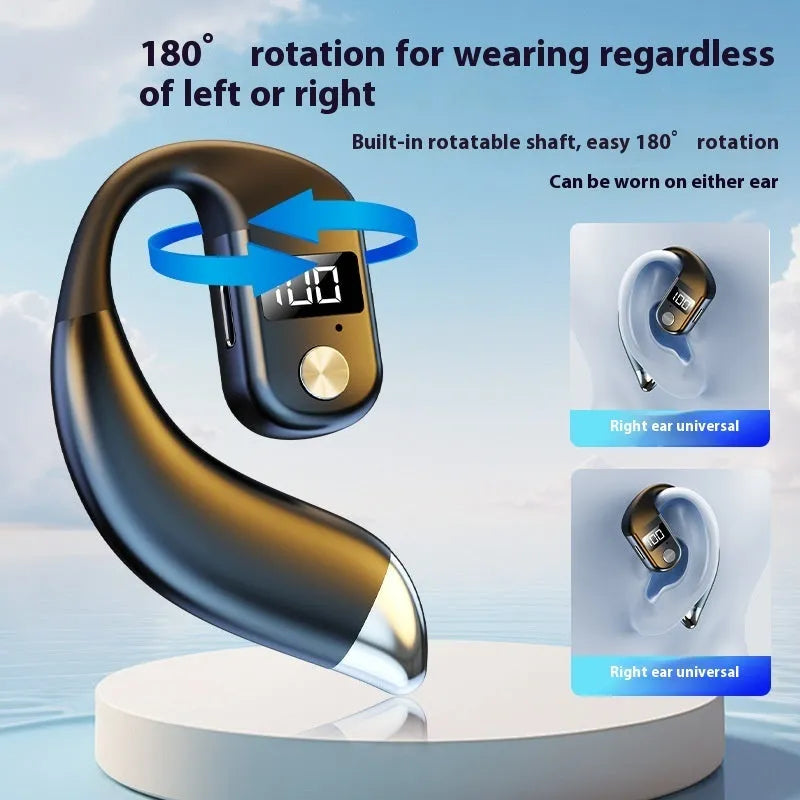 Digital display Bluetooth earphone, over the ear single ear design, black or blue, ABS waterproof body