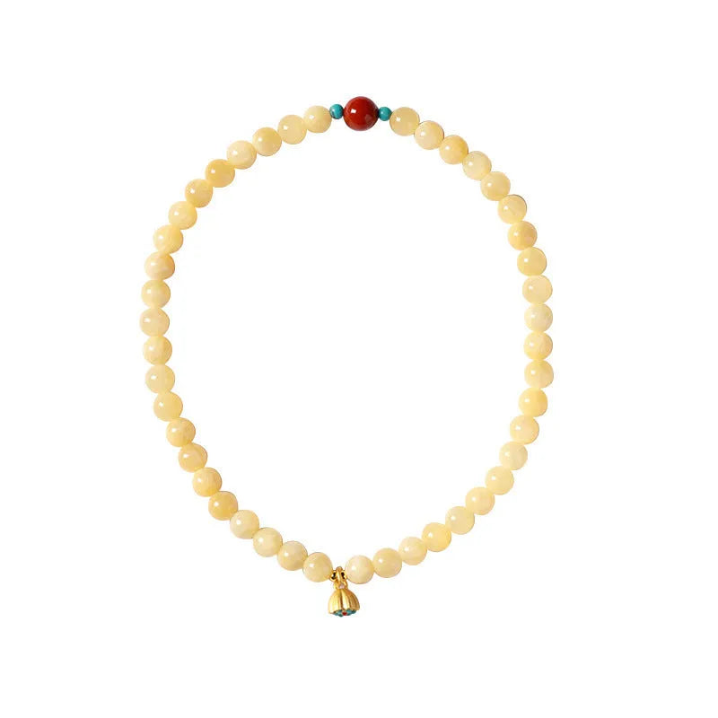 Yellow jade handmade double ring bracelet showing hand-woven texture and retro style
