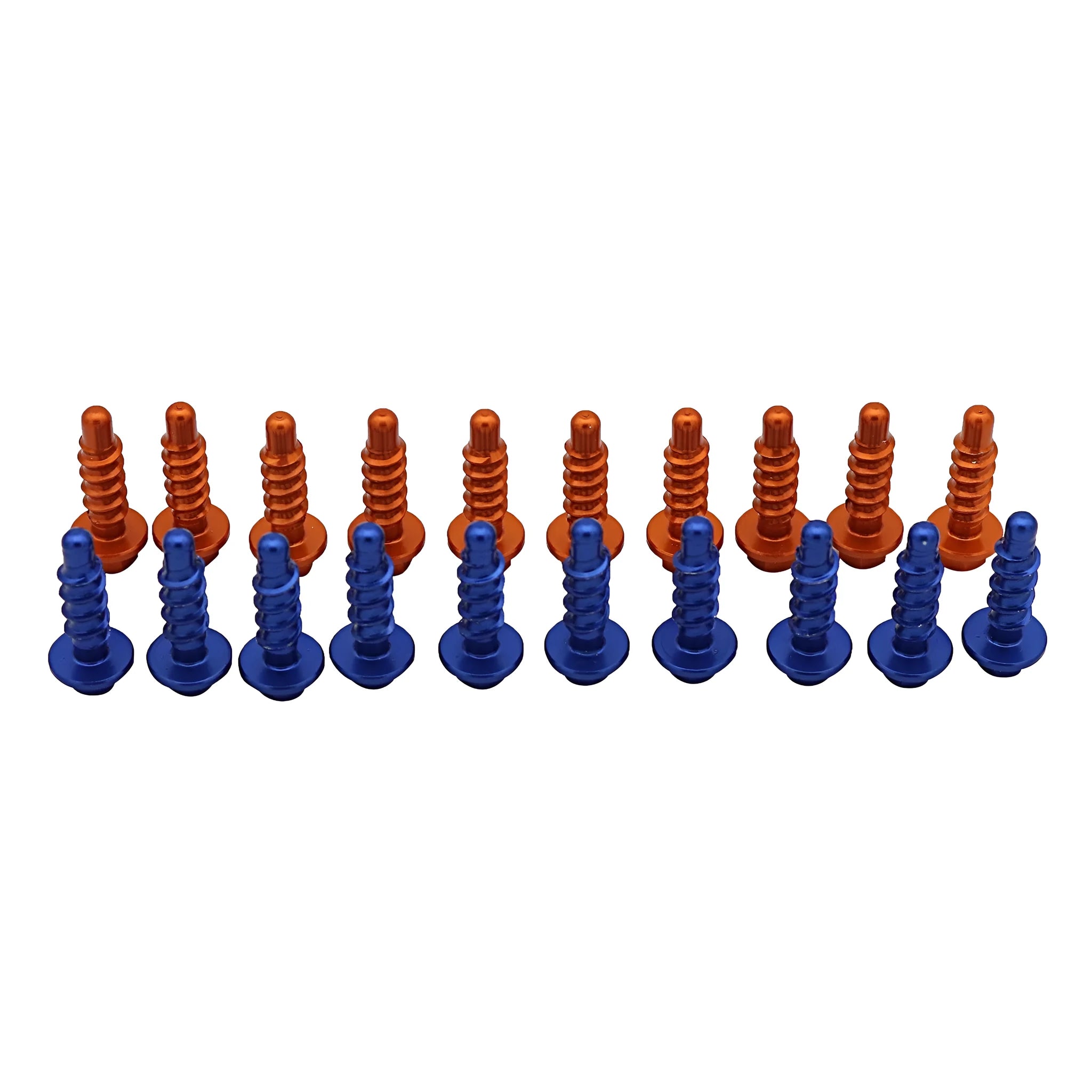 Set of 10 self-tapping T6061 aluminium screws in Black, Orange, Blue, and Red for KTM off-road motorcycles