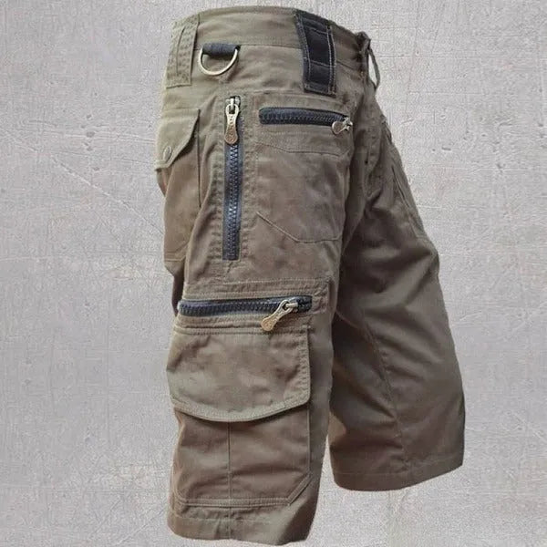 Man's loose-fit casual shorts with a colourful 3D digital printed pattern on a polyester cotton fabric.