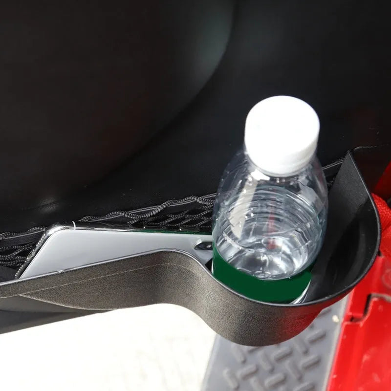 Pair of black aluminium alloy car interior storage boxes with net pocket design