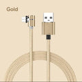 Black magnetic USB charging cable with detachable Micro USB, Lightning, and Type-C heads on a white background.