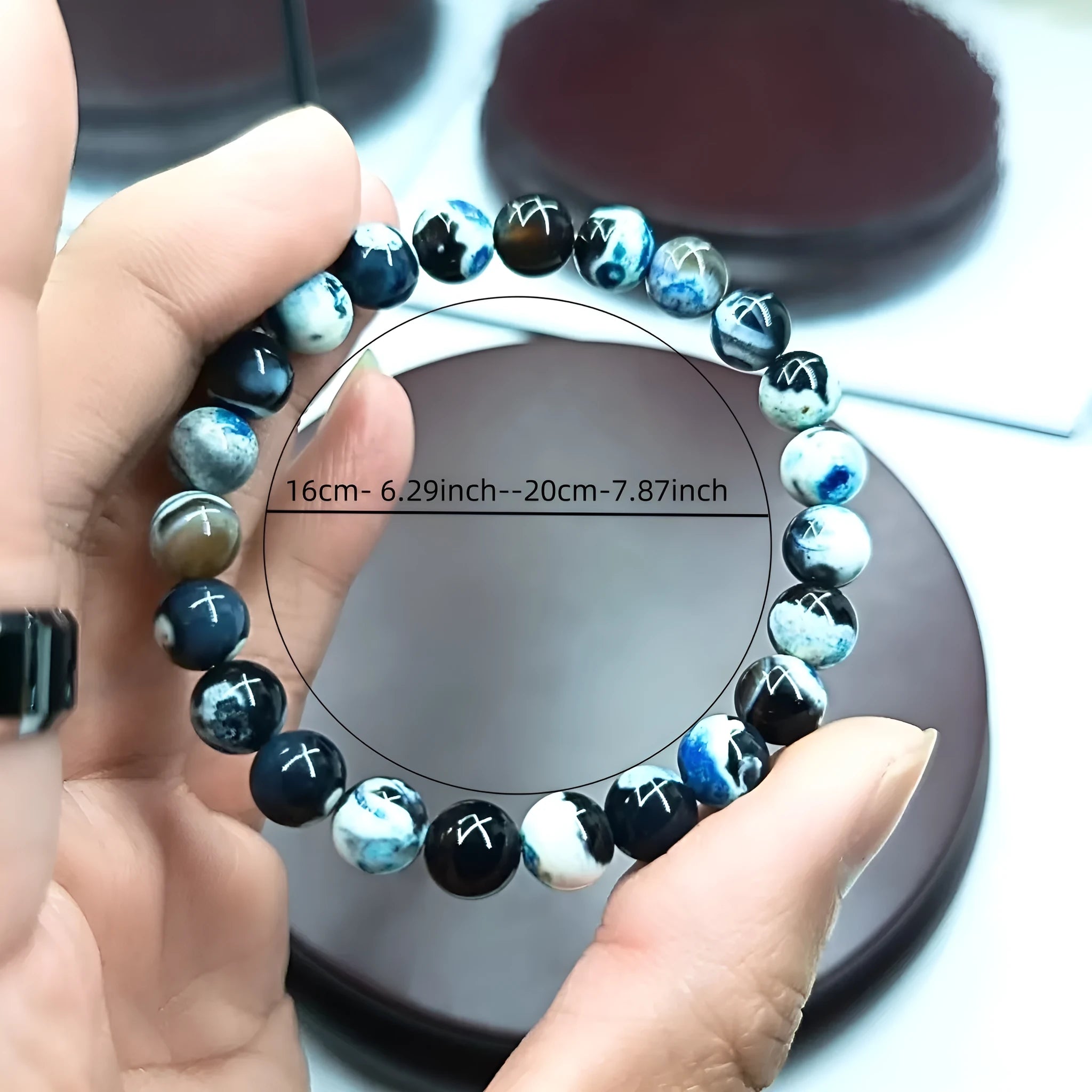 Handmade 8mm natural agate and glass bohemian bracelet in assorted colours.