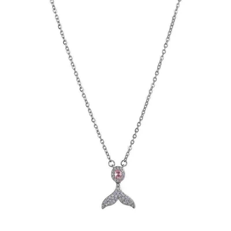 S925 sterling silver fishtail pendant necklace with geometric design on O-ring chain