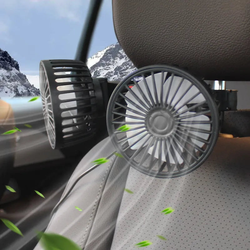 Black car USB rear pillow single head fan with multifunctional adjustment for vehicle cabin cooling