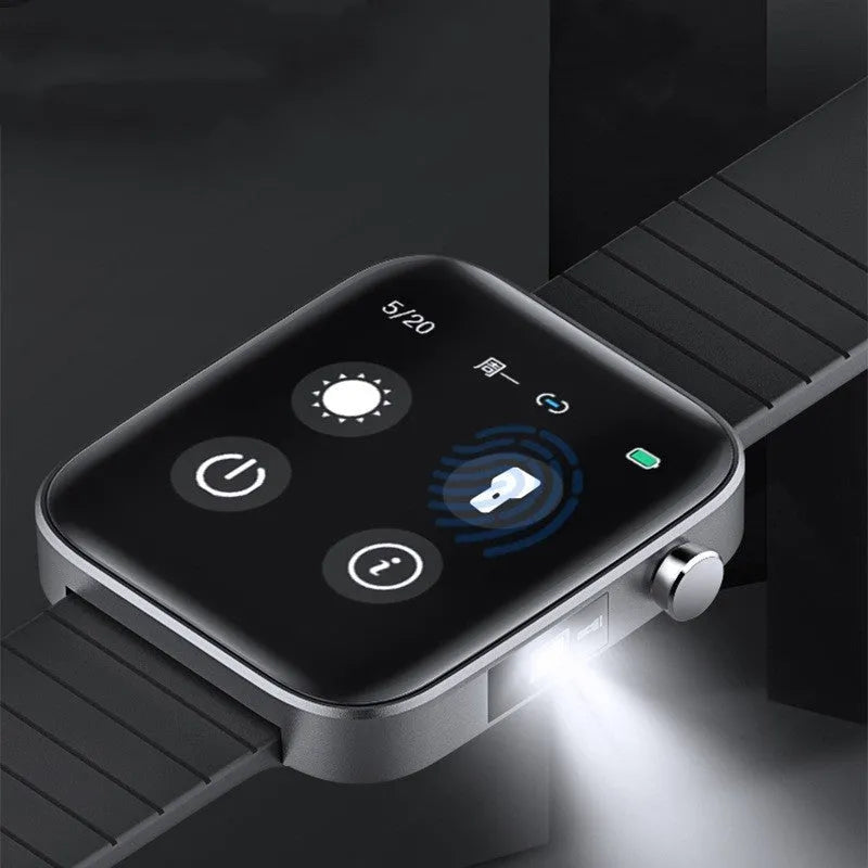 Black health monitoring bracelet with 1.54-inch touchscreen displaying blood pressure and body temperature readings