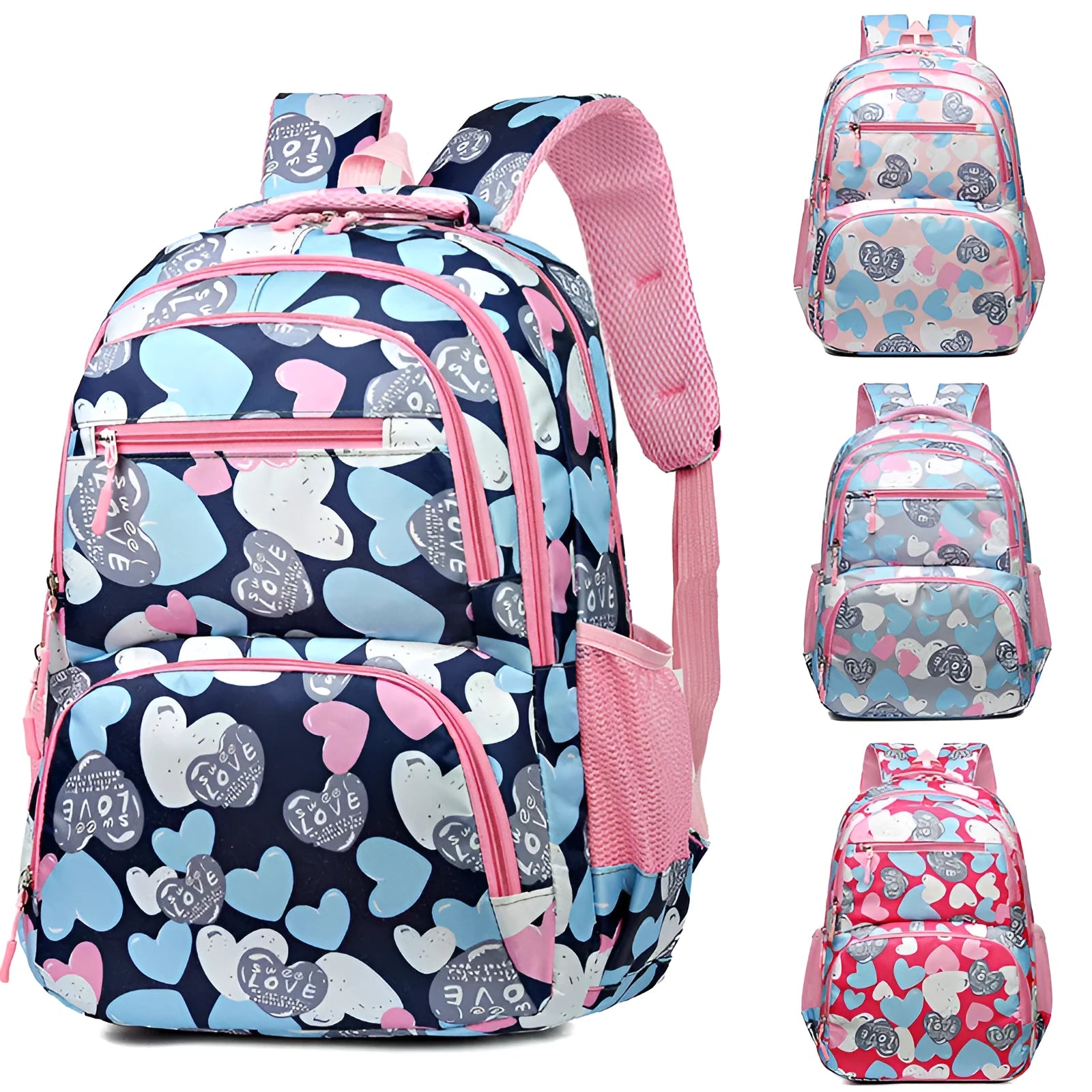 Blue children's large capacity Oxford cloth school backpack with air pillow shoulder straps.