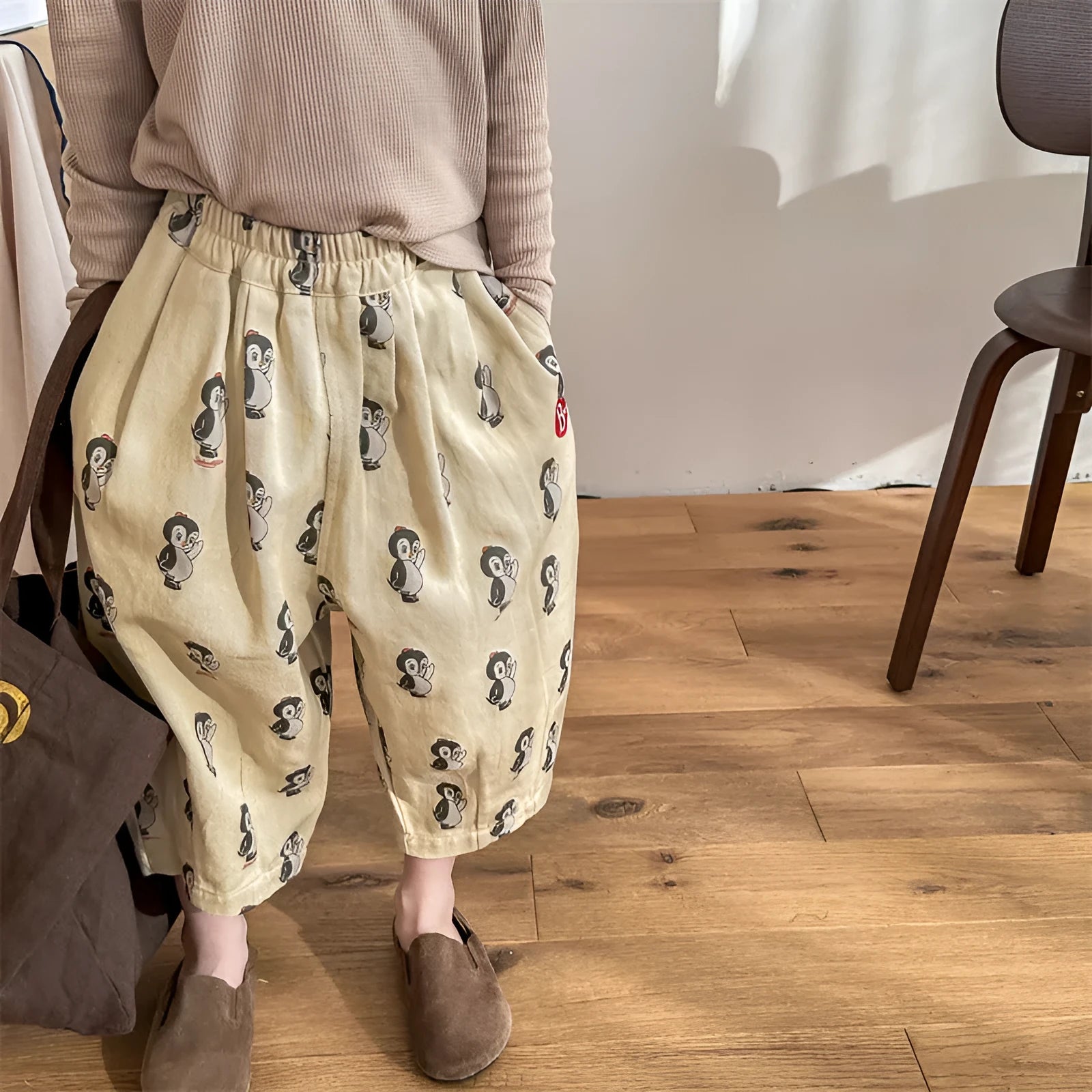 Cartoon printed cotton harem children's casual pants in 5051 Yellow, elastic waistband, available in sizes 80cm to 130cm