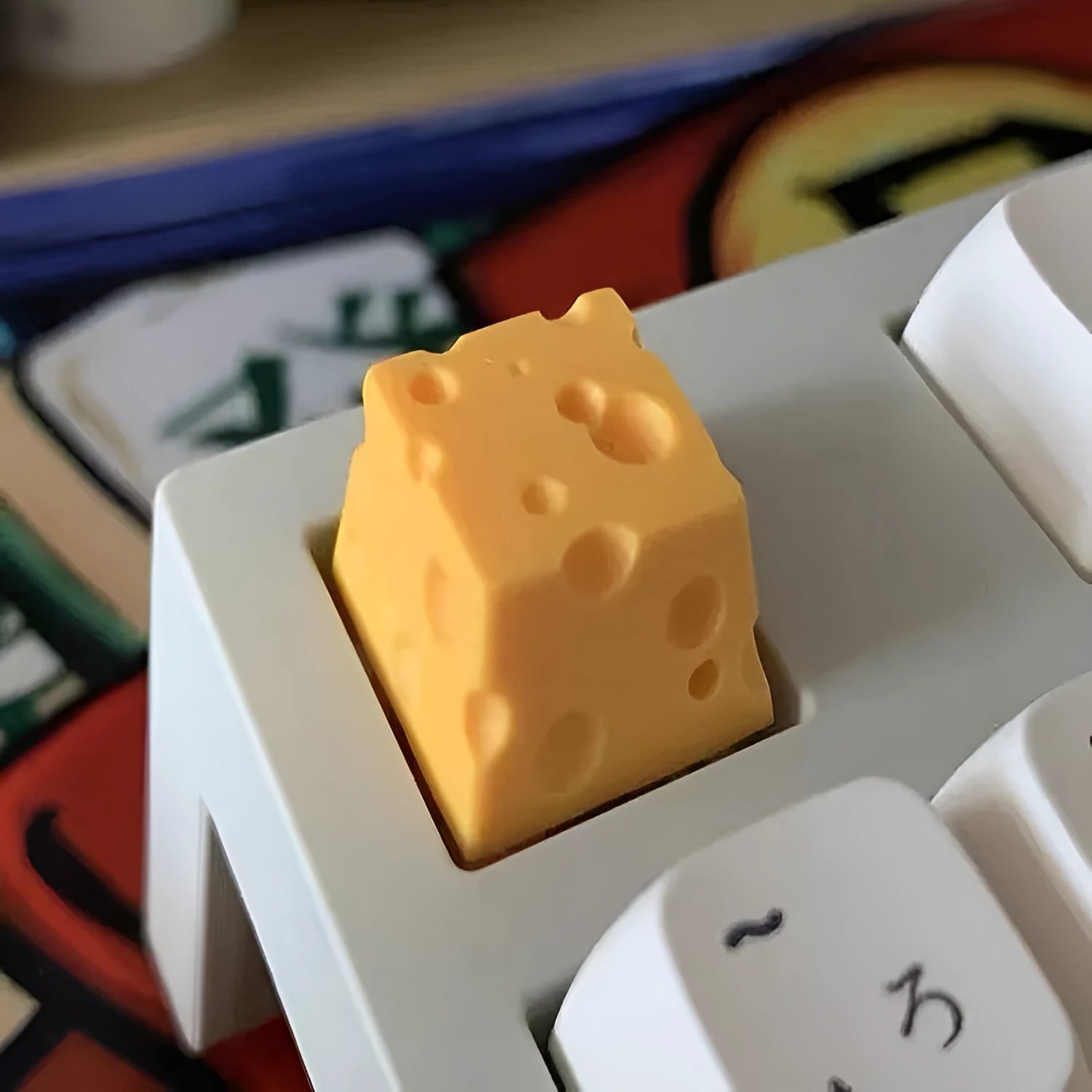 Yellow resin cheese-themed key cap for mechanical keyboards with Cherry MX compatibility