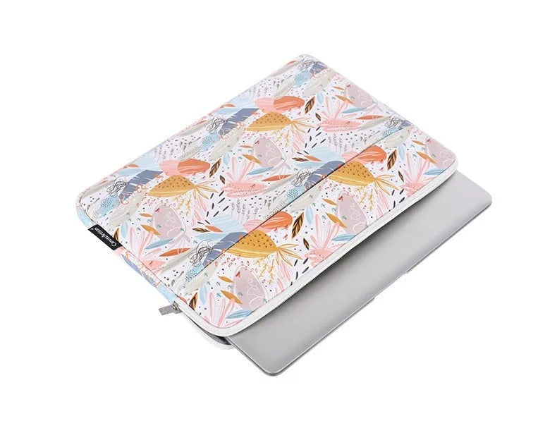 White PU leather waterproof laptop inner bag showing multiple size options from 11 to 15 inches