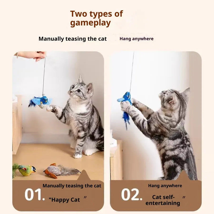 Plush squeaky bird cat toy in blue robin colour with vocal simulation for self-amusement
