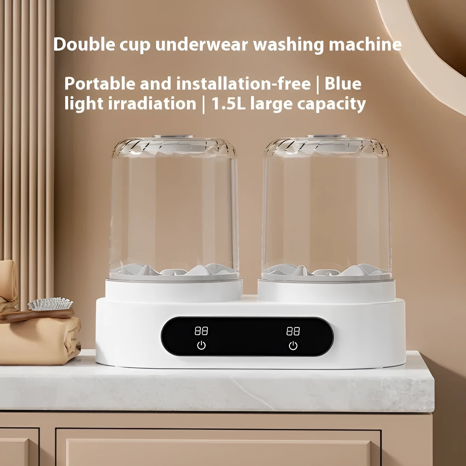 White double bucket mini USB laundry washing machine for underwear and small items.