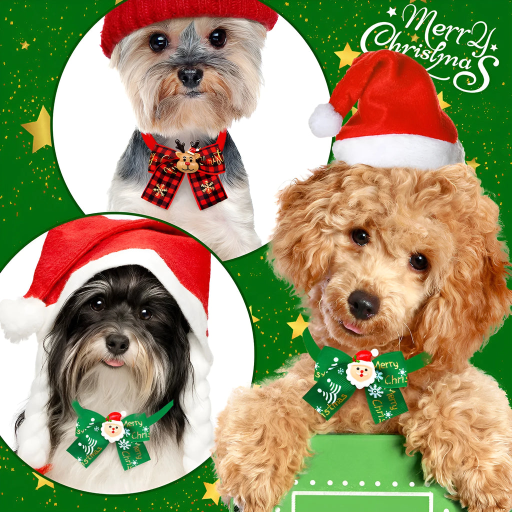 Christmas pet bow tie decoration in British style with red and green patterning