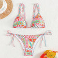 Women's European style lace-up split swimsuit bikini set with backless design