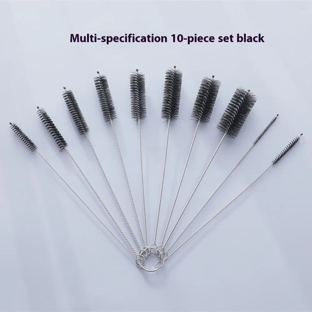 Stainless steel drinking straw cleaning brush with nylon bristles, approximately 23cm long