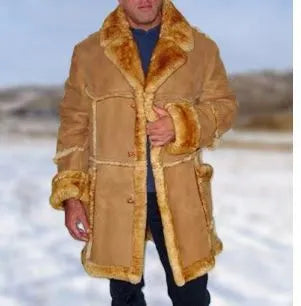 Yellow men's plush-lined coat with slim fit and long sleeves