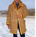 Yellow men's plush-lined coat with slim fit and long sleeves