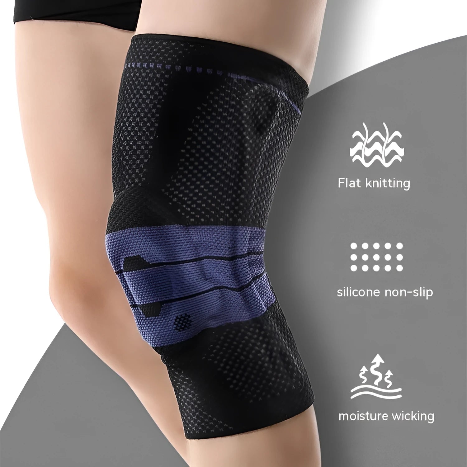 Adult sports knee pads in black and blue colour with protective kneecap design