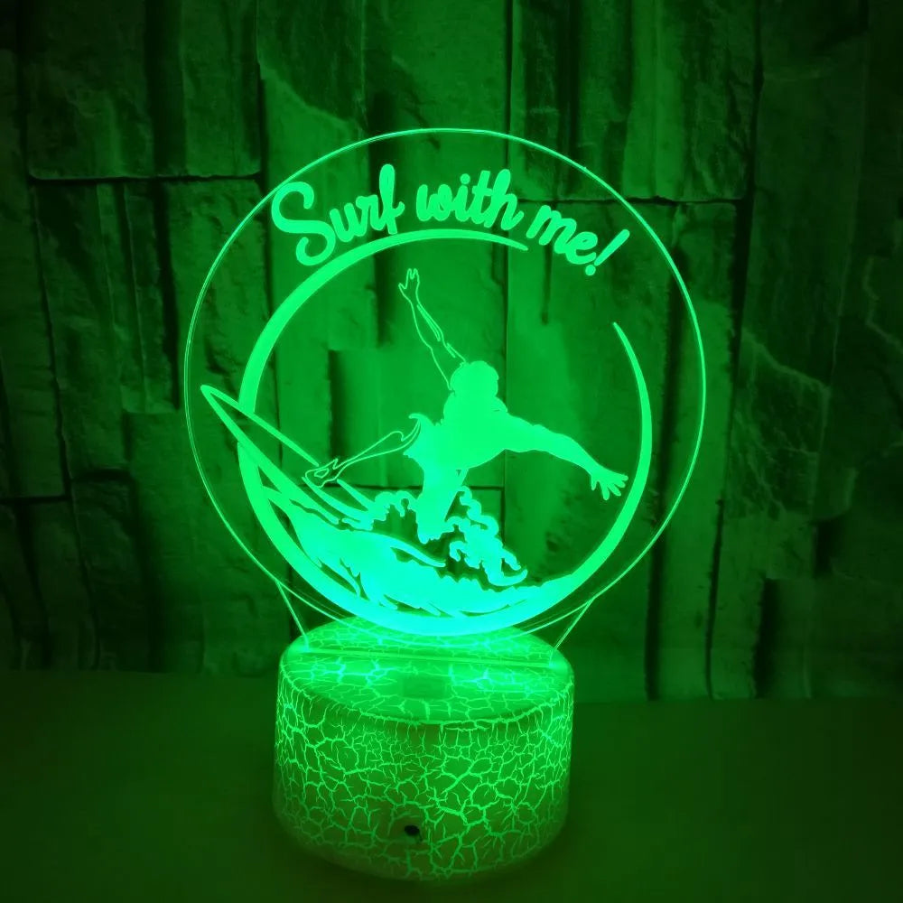 Touch control 3D night lamp with crack-patterned acrylic and seven colour LED lighting