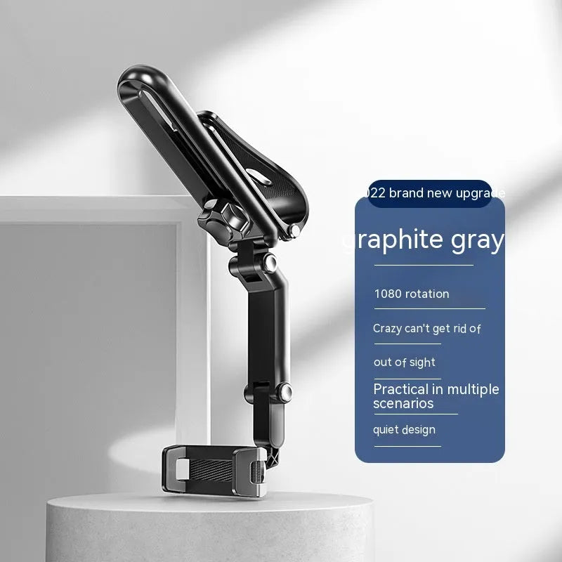 Car mobile phone bracket with one-clip design mounted on car air vent, showing adjustable side clamps