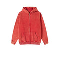 Men's vintage-style cotton hooded cardigan in washed colours with double zipper front
