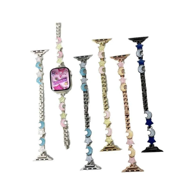 Metal chain strap for Apple iWatch Xingyue style snap button closure blue silver colours