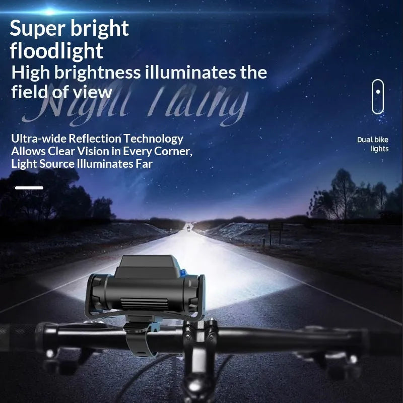 Rechargeable rainproof double-headed bicycle flashlight with aluminium body and power display