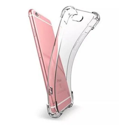Transparent shockproof TPU iPhone case showing clear back cover design.