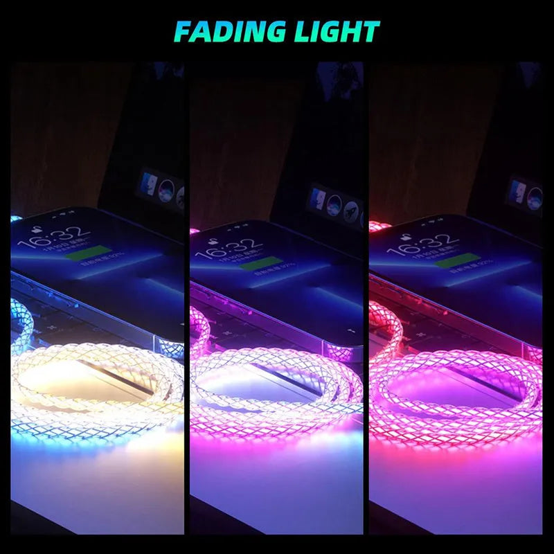 Colourful phantom gradient 1.2m data cable with Lightning, Micro USB and TYPE-C connectors