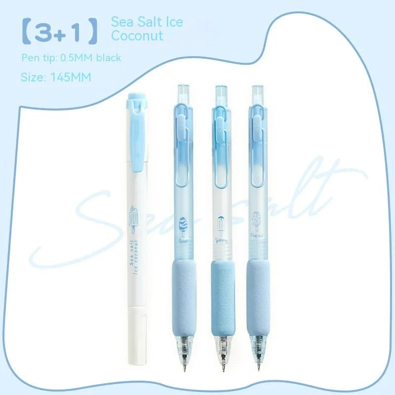 Four Ice Cream Sponge Press neutral pens with 0.5mm tips in Cheese Mint and Sea Salt Ice Cup colours