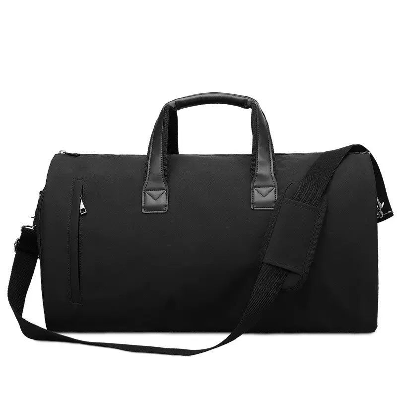 Oval-shaped travel bag in Oxford cloth with shoulder strap and internal organisational compartments