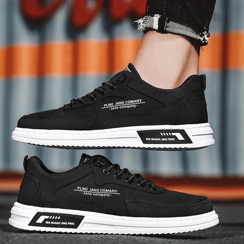 Men's lace-up platform canvas sneakers in green, black or grey with letter print, breathable mesh lining and rubber sole, sizes 39-44
