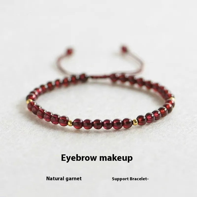 Hand-woven red garnet bracelet with flexible wire construction and national tide style