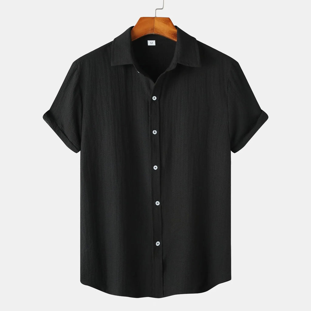 Men's short-sleeved casual polyester shirt on a hanger, shown in a GKESJ colour variant.