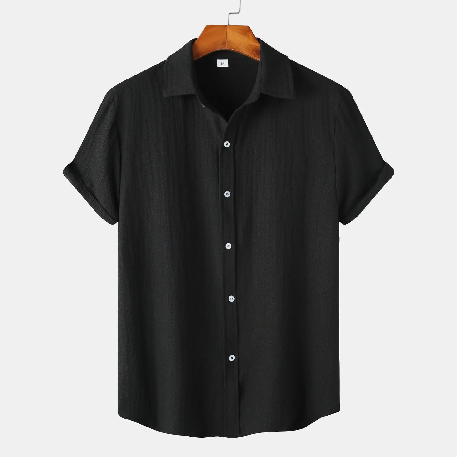 Men's short-sleeved casual polyester shirt on a hanger, shown in a GKESJ colour variant.