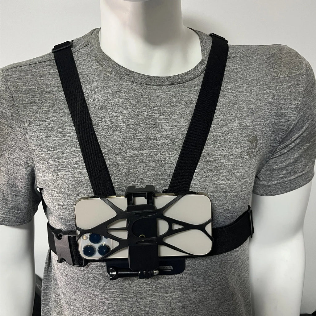 Chest fixation phone holder with plastic elastic band for sports hands-free recording
