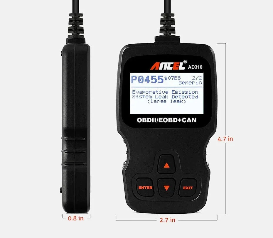 Black universal OBD2 automobile fault detector for engine diagnostics