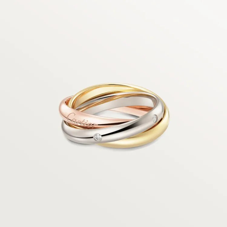 A geometric U-shaped silver couple ring fully set with diamonds on a black background.
