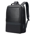 Men's commuter nylon backpack in black with stitched design and large 20-35 litre capacity for business travel