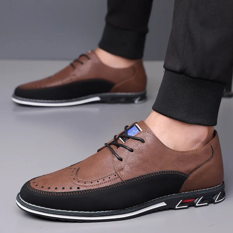 Men's leather business casual shoes with rubber sole in black colour option