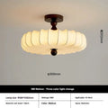 Mid-ancient French retro fabric ceiling lamp with ash wood frame in walnut colour, 30cm diameter