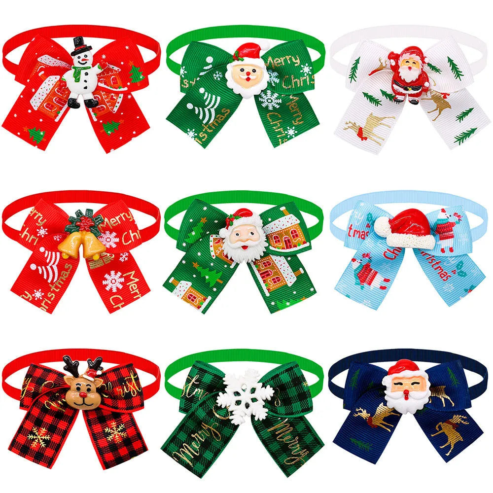 Christmas pet bow tie decoration in British style with red and green patterning