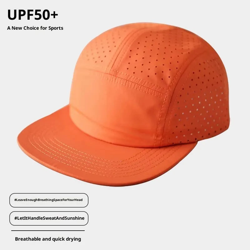 Beige style 1 polyester dome cap with hollow-out sun protection design for outdoor sports